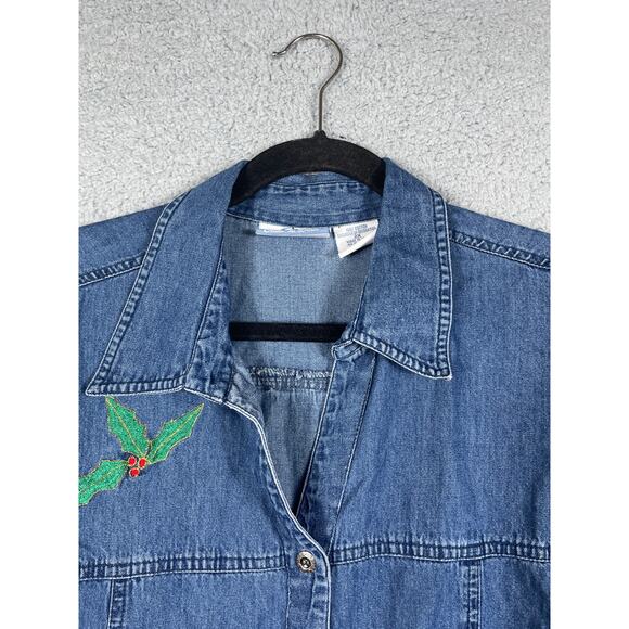 Club Z Denim Women's Christmas Denim Button Up Embroidered Stocking Size 2X - Picture 5 of 12